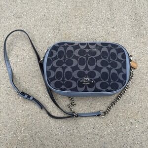 Coach F25878 Blue Isla Chain Crossbody Denim Print Purse Handbag with Hangtag